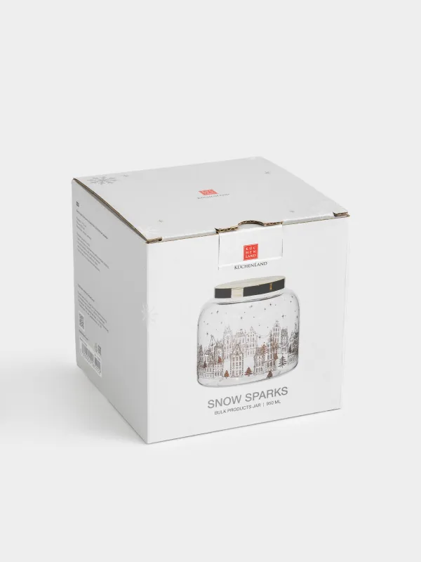 Банка для сыпучих продуктов, 950 мл, стекло/металл, Золотистые домики, Snow sparks, image-5