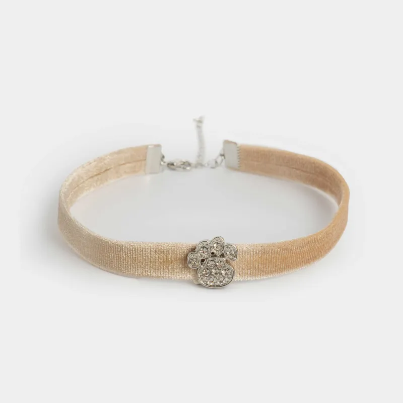 Ошейник для животных, 25/30 см, декоративный, бархат/металл, золотистый, Лапка, Golden pet