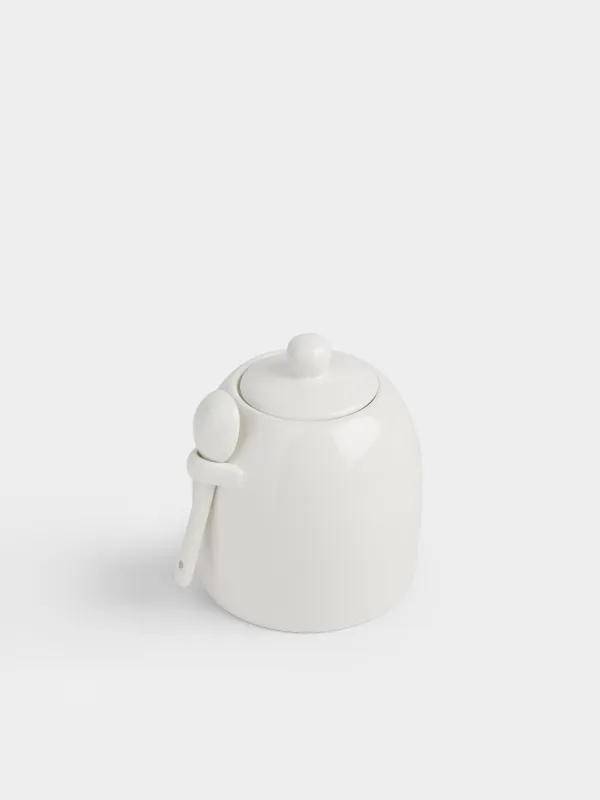 Емкость для хранения, 12х14 см, 800 мл, с ложкой, керамика D, молочная, Sweets, Milk kitchen, image-4