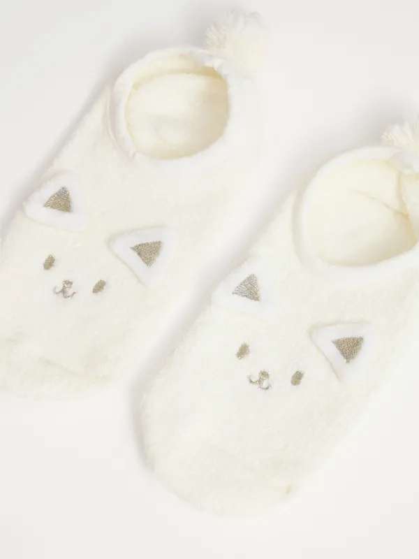 Носки детские, домашние, р. 27-29, шенилл, молочные, Кот, Funny chenill, image-1