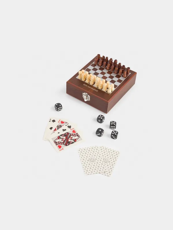Набор настольных игр, 17х15 см, карты/кости/шахматы, дерево/пластик, Sabal, image-5