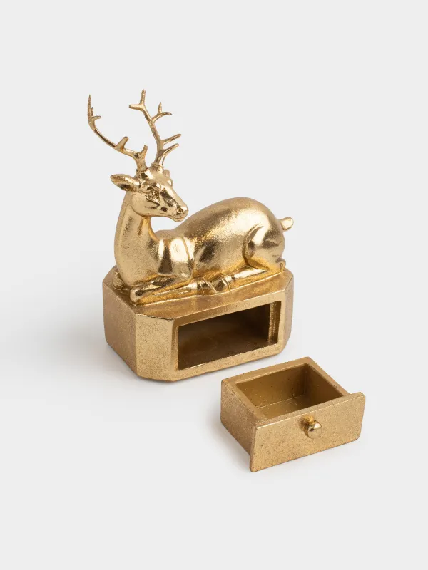 Шкатулка для украшений, 13х8 см, полирезин, золотистая, Олень, Deer gold, image-4