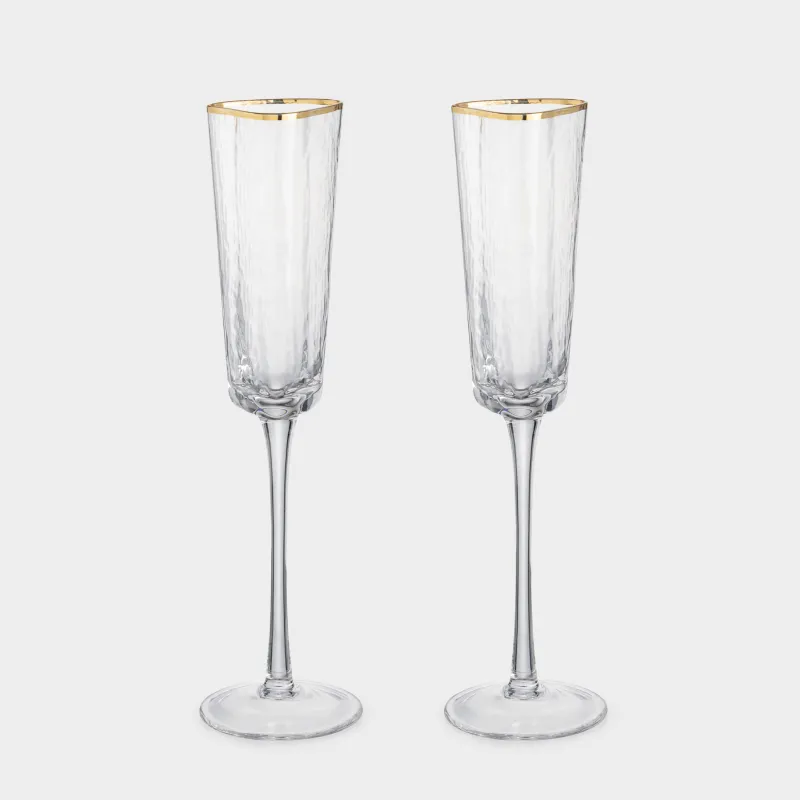Бокал для шампанского, 160 мл, 2 шт, стекло, с золотистым кантом, Triangle Gold