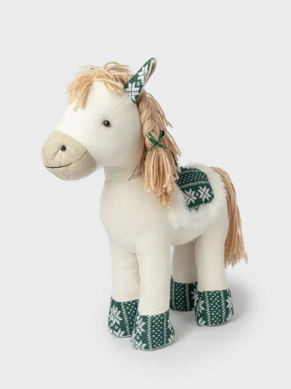Игрушка, 35 см, мягкая, с подвижными лапами, полиэстер, бежево-зеленая, Лошадка, Horse toy, image-0