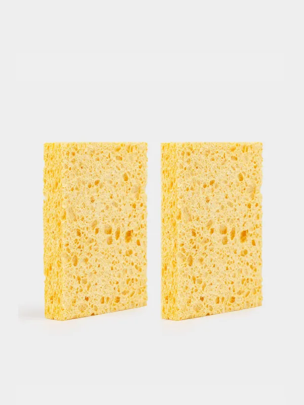 Губка для мытья посуды, 9х6 см, 2 шт, целлюлоза, желтая, Clean, image-0