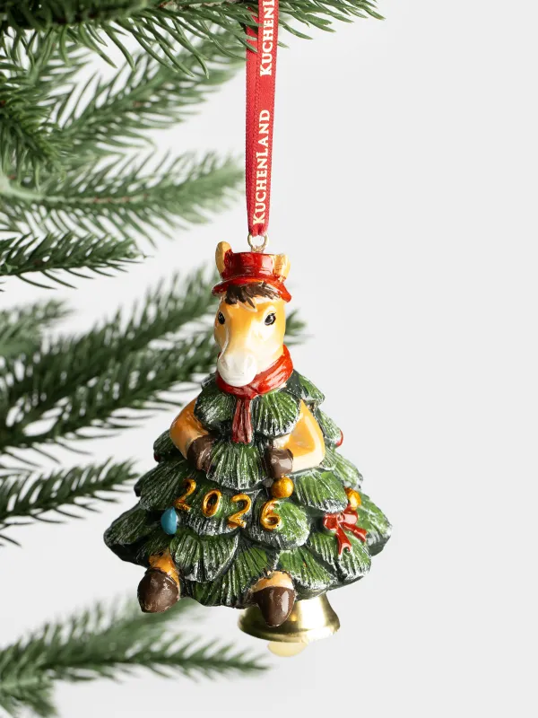 Игрушка елочная, 8 см, полирезин, зеленая, Лошадка с колокольчиком, Figure christmas, image-3