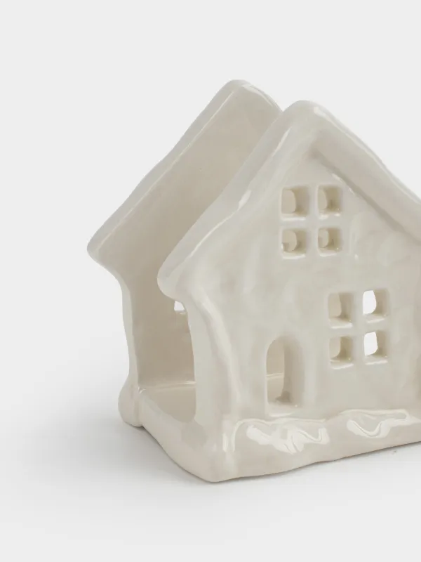 Салфетница, 8 см, керамика, молочная, Дом, Snow sparks, image-1