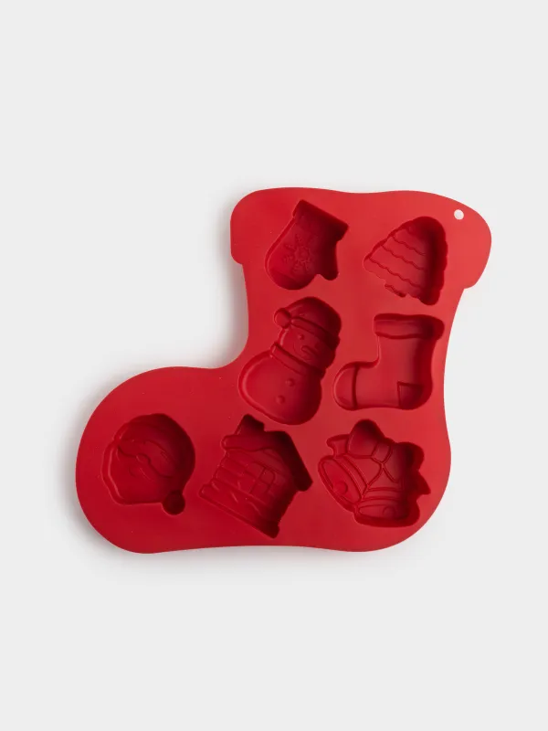 Форма для выпечки кексов, 28х24 см, 7 отд, силикон, красная, Сапожок, Bakery color, image-4