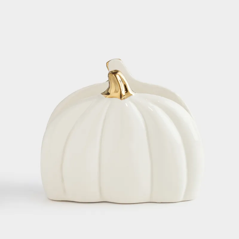 Салфетница, 12 см, керамика, молочно-золотистая, Тыква, Golden glow