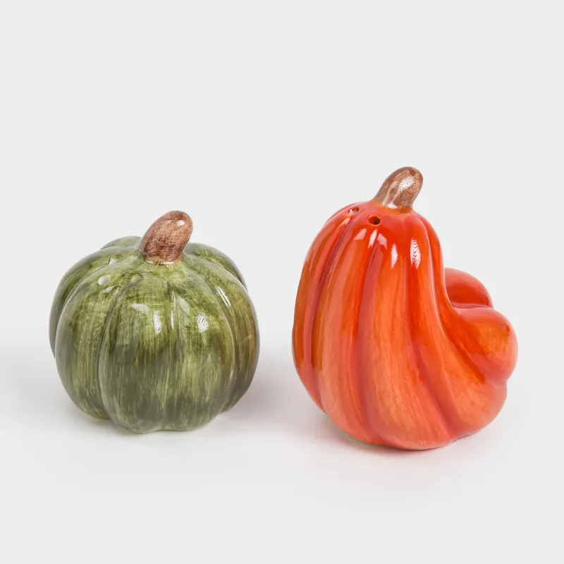 Набор для соли и перца, 8 см, керамика, оранжевый/зеленый, Тыквы, Forest symphony