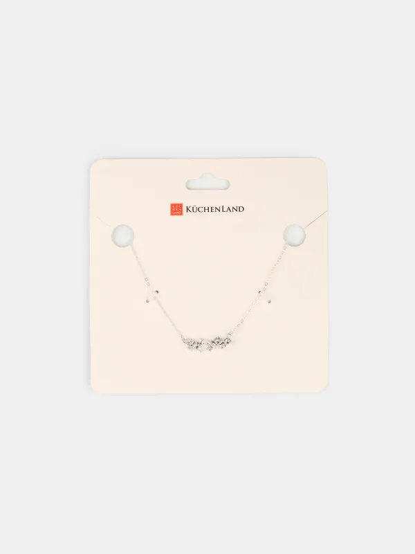 Цепочка, 45 см, с подвеской, металл/циркон, серебристая, Кристаллы, Jewelry crystal, image-2