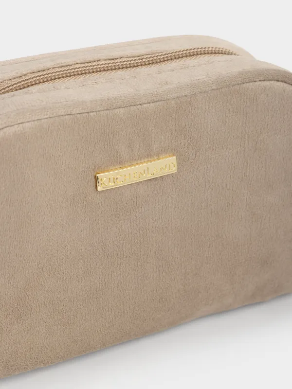 Косметичка, 18х12 см, с кисточкой, вельвет, коричневая, Velvety, image-3