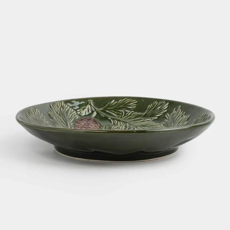 Блюдо глубокое, 27х5 см, керамика, зеленое, Шишки на еловых ветках, Forest whispers