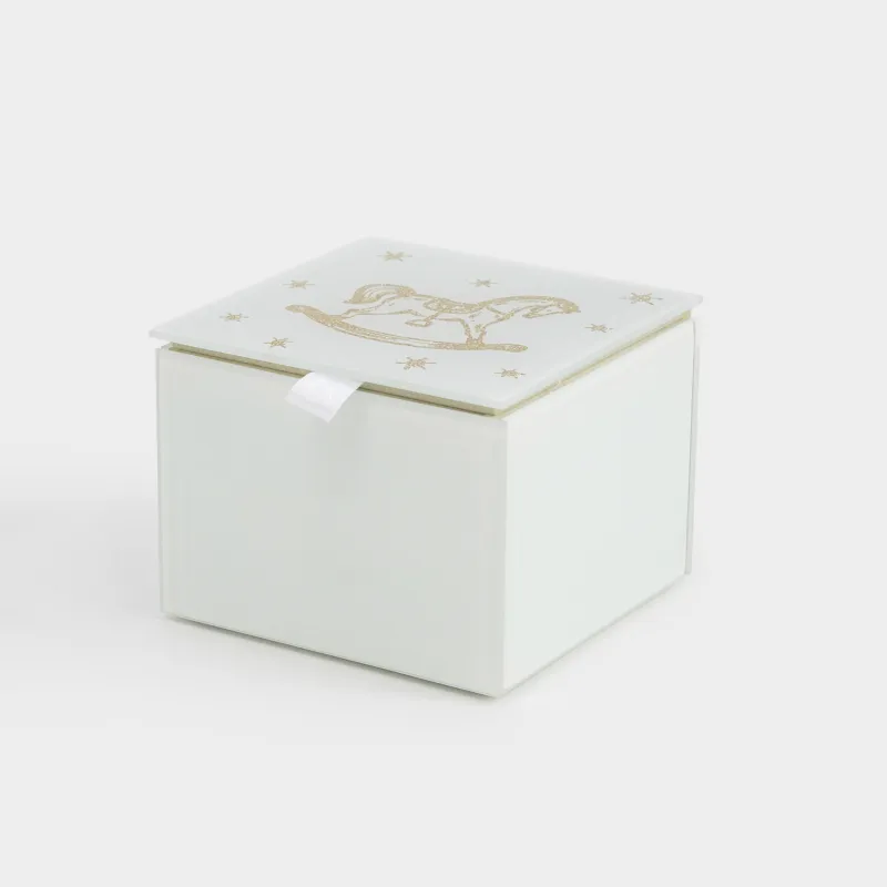 Шкатулка для украшений, 9х9 см, стекло, молочная, Лошадка, Glossy