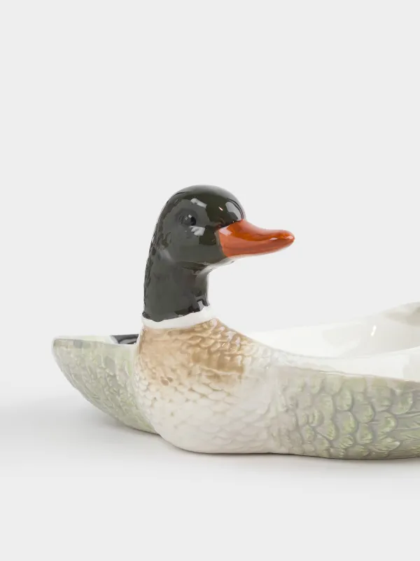 Менажница, 21х20 см, 3 отд, керамика, зелено-белая, Селезень, Duck, image-4