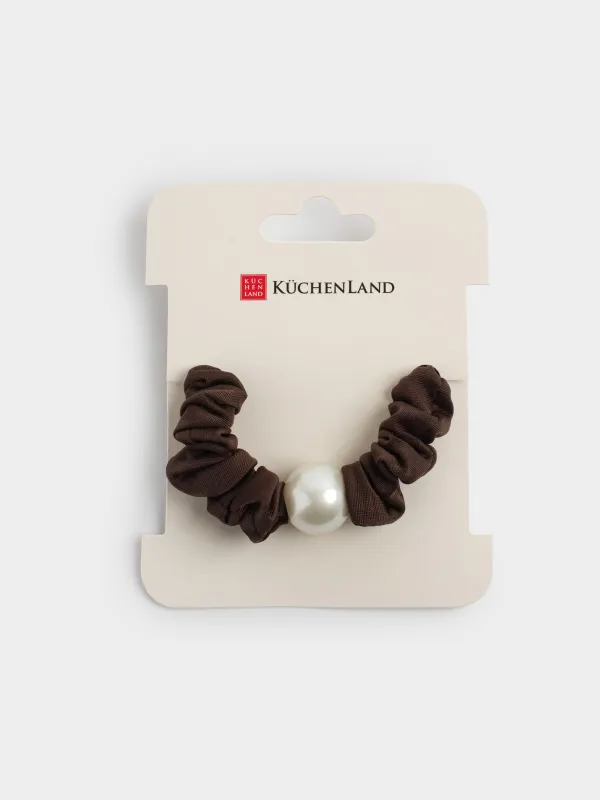 Резинка для волос, 6 см, сатин/пластик, коричневая, Бусина, Silk, image-3