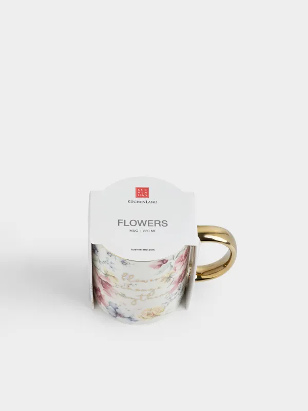 Кружка, 350 мл, фарфор N, бело-золотистая, Цветы, Flowers, image-4