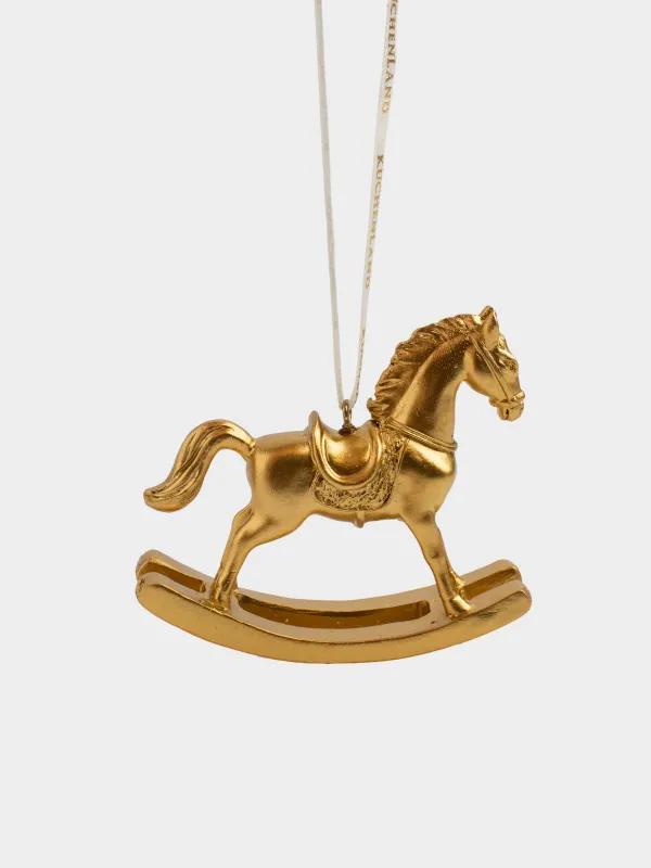 Игрушка елочная, 8 см, полирезин, золотистая, Лошадка-качалка, Figure christmas, image-0