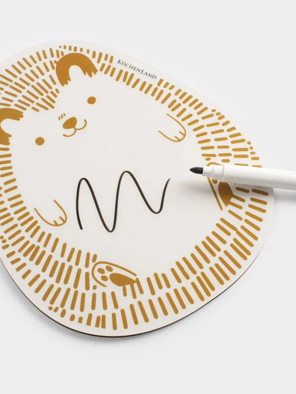 Доска магнитная для записей, 18х12 см, с маркером, пластик, бело-золотистая, Еж, Forest animals, image-3