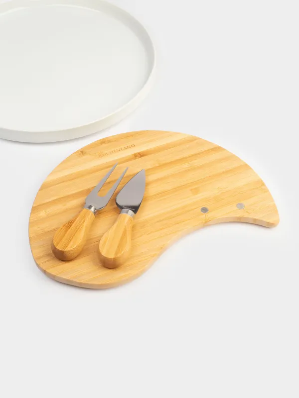 Набор для сыра, 4 пр, блюдо-доска на подставке, керамика/бамбук, Круг, Cheese, image-5