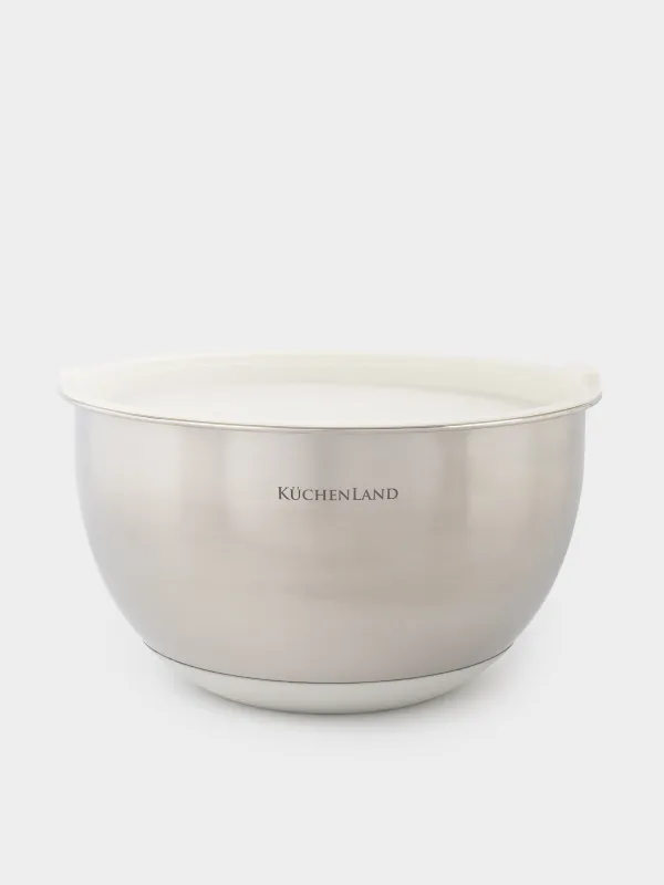 Миска, 1,25/2,5 л, 2 шт, с крышкой, антискользящее дно, сталь/пластик, бежевая, Terra, image-2