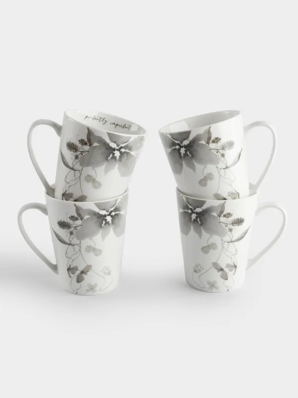 Кружка, 420 мл, 4 шт, Серые цветы, Watercolor, image-0
