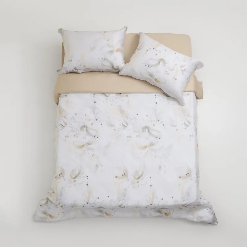 КПБ евро, тенсель 300 ТС, молочный, Цветы с ягодами, Tencel