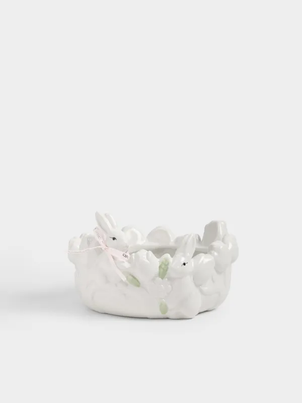 Конфетница, 19х11 см, 810 мл, керамика D, молочная, Кролики в цветах, Rabbit bloome, image-0