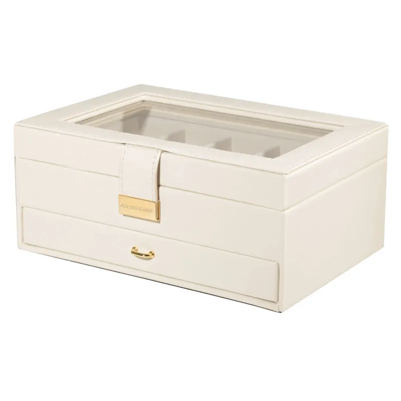 Шкатулка для украшений, 26х18 см, дерево/искусственная кожа, экрю, Premiere