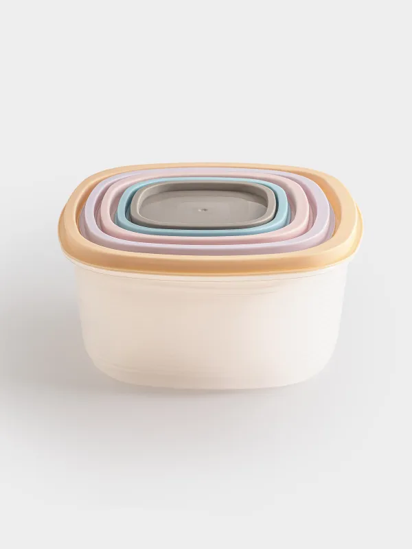 Набор контейнеров, 5 шт, пластик, квадратный, цветной, Frame, image-1