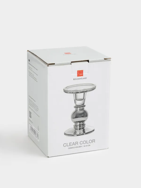 Подсвечник, 13 см, для одной свечи, на ножке, стекло, серебристый, Clear color, image-4