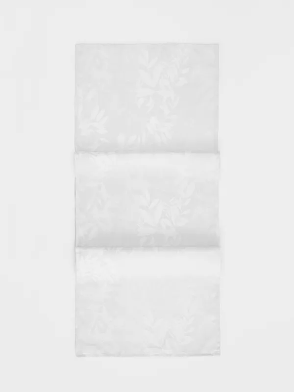 Дорожка настольная, 40х160 см, жаккард, полиэстер, белая, Ветви, Patterned branches, image-0