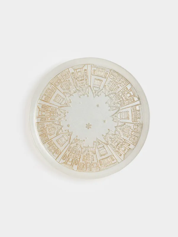 Блюдо, 31х2 см, стекло, молочное/шампань, Дома, Houses pattern, image-0