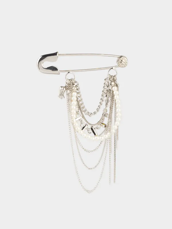 Брошь, 7 см, металл/пластик/стразы, серебристая, Лошадь с бусинами, Jewelry horse, image-1