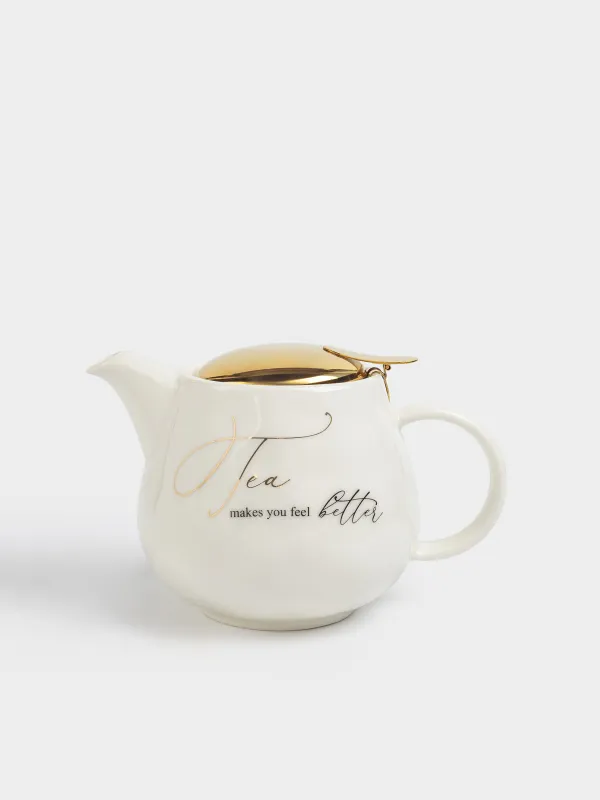 Чайник заварочный, 500 мл, фарфор P/сталь, молочно-золотистый, Мятый эффект, Crumple kitchen, image-0