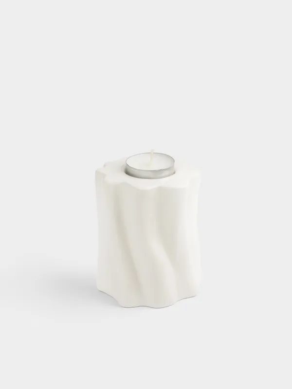 Подсвечник, 8x10 см, для чайной свечи, керамика D, молочный, Волнистый край, Crumple, image-2