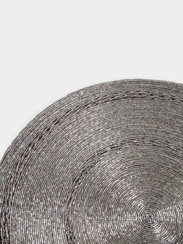 Салфетка под приборы, 36 см, бисер, круглая, темно-серая, Shiny beads, image-4