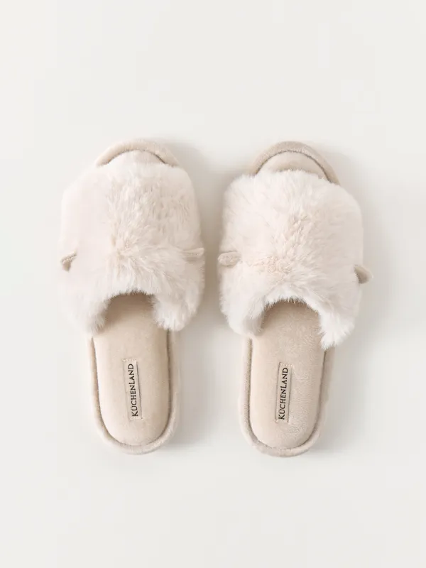 Тапочки женские, домашние, молочные, Fur, image-1