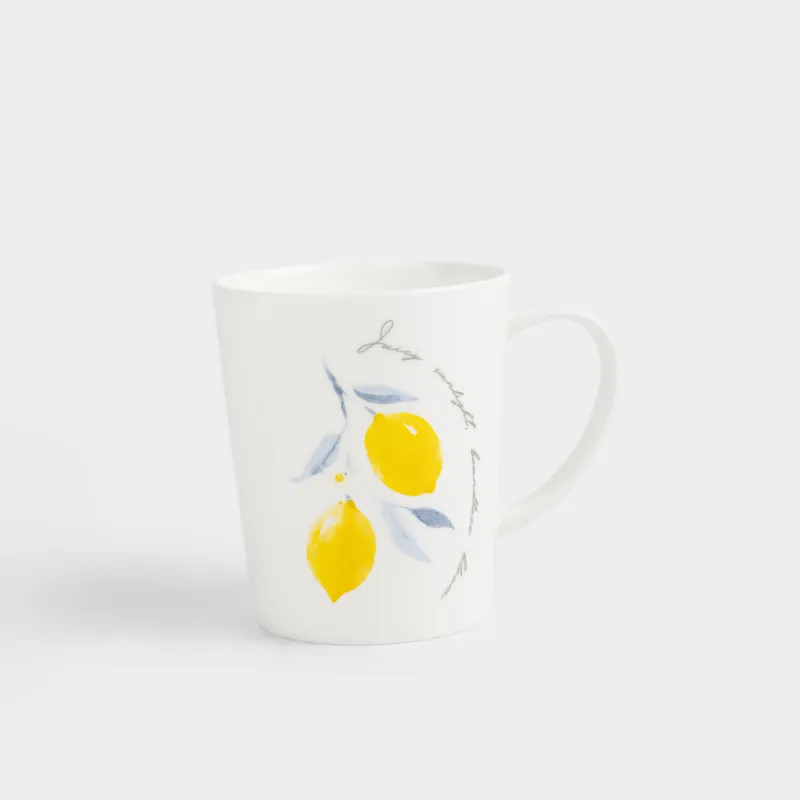 Кружка, 370 мл, фарфор F, белая, Цветок и лимоны, Sicily