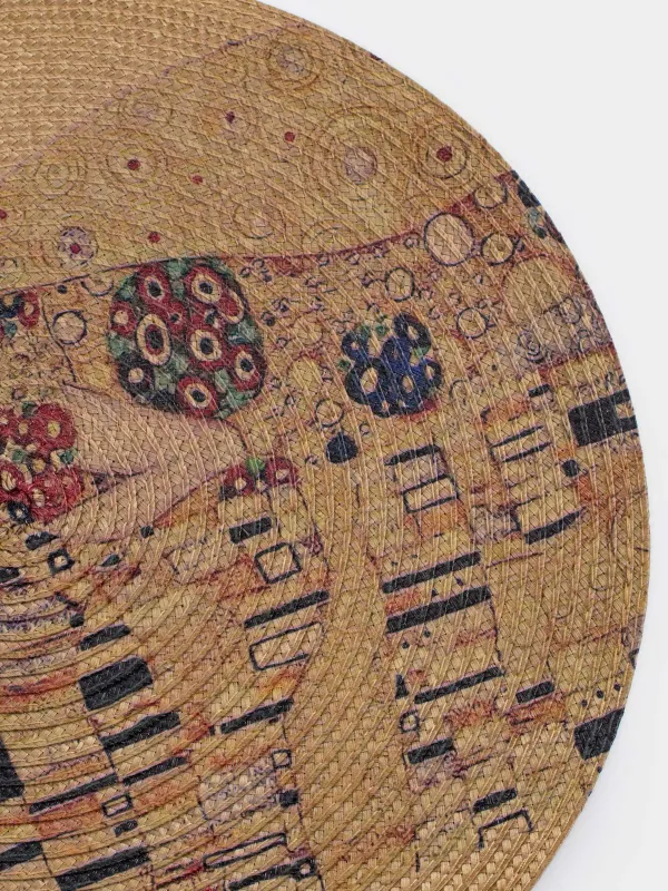 Салфетка под приборы, 38 см, полипропилен/ПЭТ, круглая, золотистая, Поцелуй, Климт, Circle print, image-3