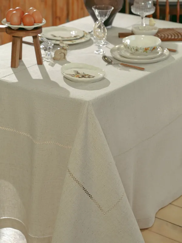 Скатерть, 170х250 см, полиэстер/лен, бежевая, Hemstitch, image-7