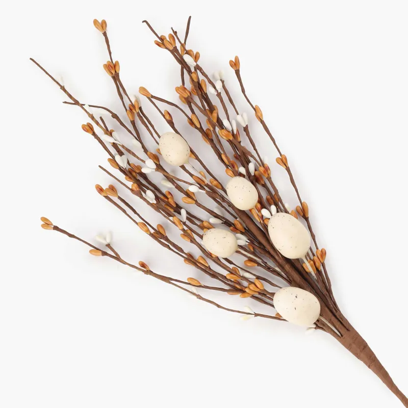 Ветка декоративная, 45 см, пластик/бумага, Бело-оранжевые ягоды, Rustic Easter decor
