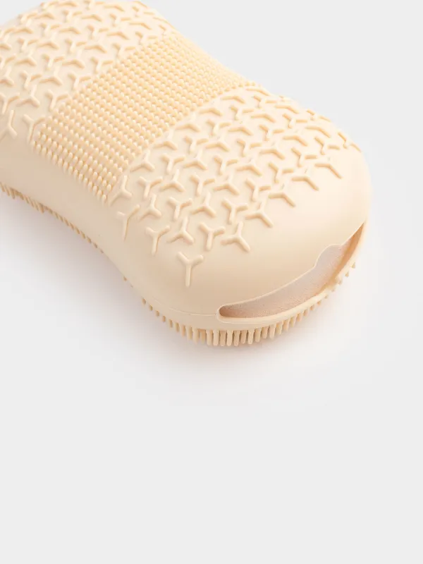 Щетка-губка для мытья тела, 13 см, двусторонняя, силикон/полиуретан, бежевая, Bath, image-4