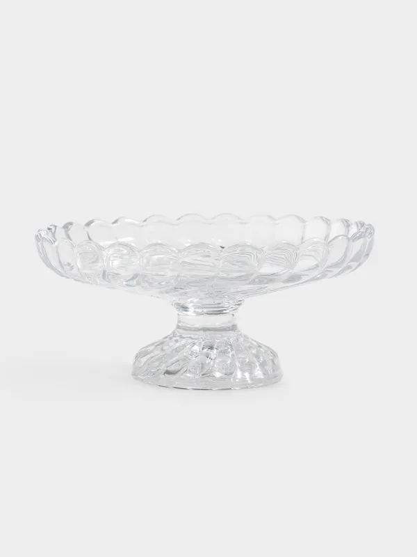Блюдо на ножке, 15х7см, круглое, стекло, Clear pattern, image-0
