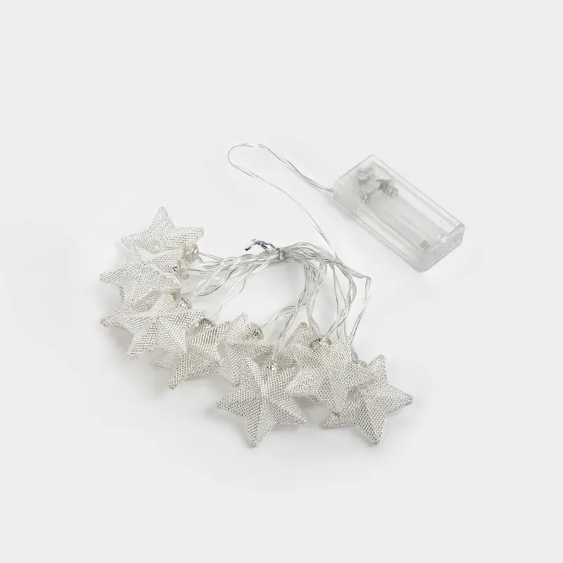 Гирлянда декоративная, 1,35 м, с подсветкой, 10 ламп, металл/пластик, белая, Звезды, Christmas