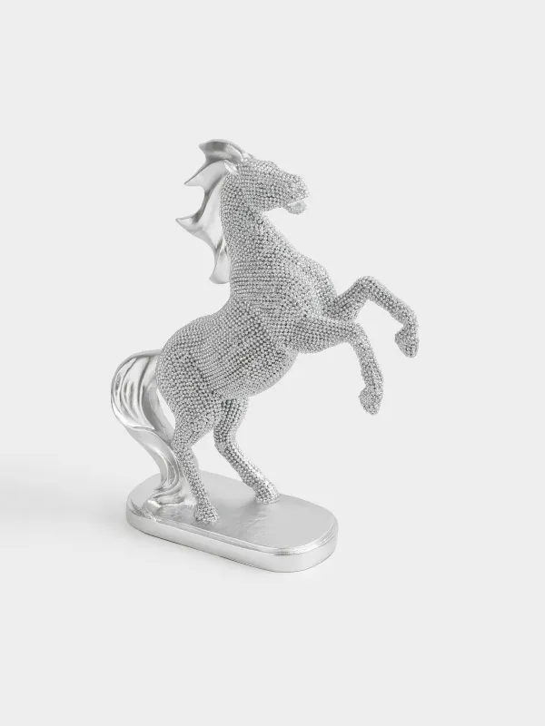 Статуэтка, 24 см, полирезин, серебристая, Конь на задних ногах, Horse silver, image-1