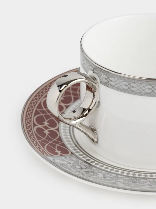 Пара чайная, 1 перс, 2 пр, 290 мл, фарфор F, бело-бордовая, с серебристым кантом, Лошадь, Breton horse, image-3