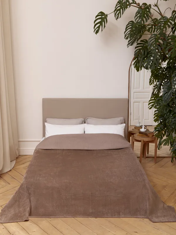 Покрывало, 220х240 см, стеганое, вельвет/микрофибра, коричневое, Ромбы, Stitch velvet, image-0