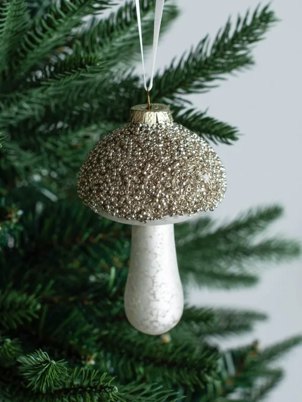 Игрушка елочная, 8х9 см, стекло, с блестками, шампань, Гриб, Figure sparkle, image-4