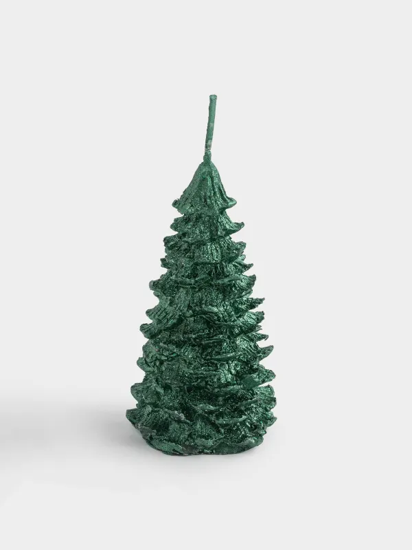 Свеча, 5x9 см, с блестками, зеленая, Елка, Fir candle, image-0